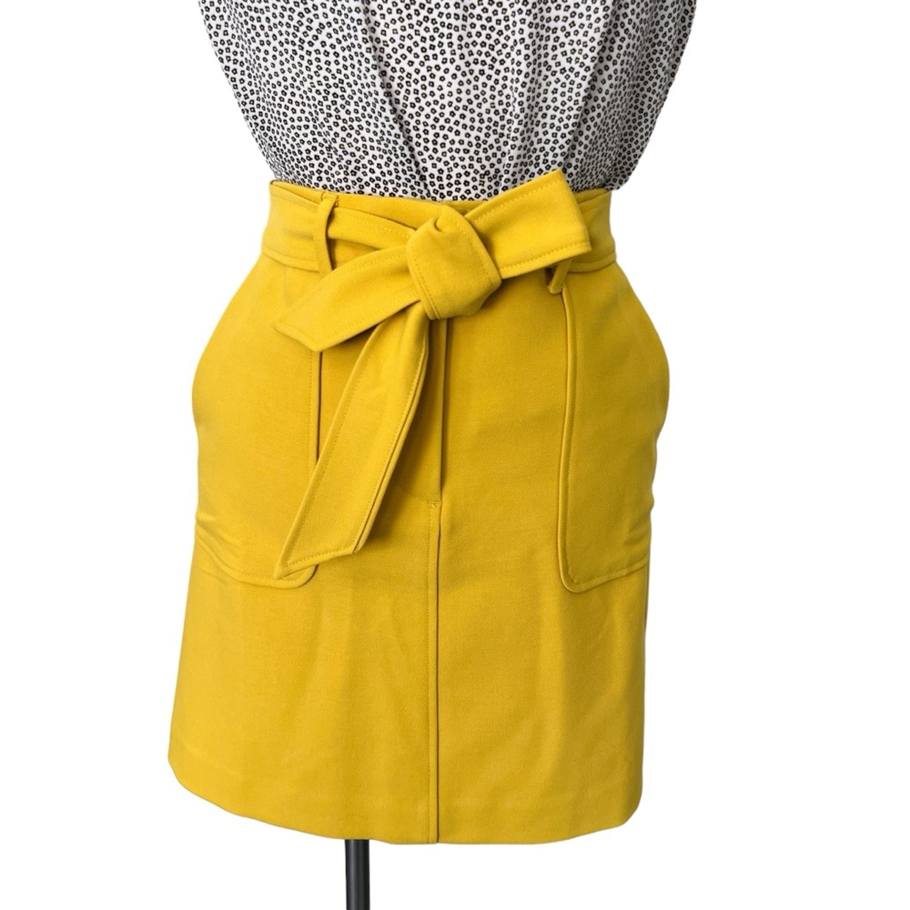 LOFT Textures Belted Lined Skirt Mustard Yellow Pockets Sz 2 - Picture 15 of 16